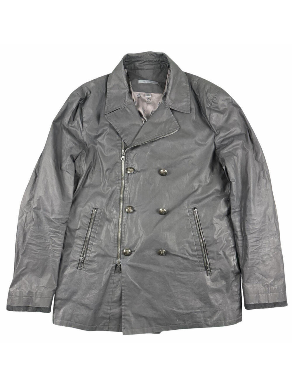 John Varvatos Coated Waxed Double Breasted Pea Coat Black Size EU 48 | US 38